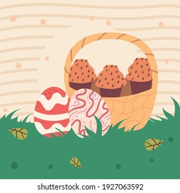 Happy easter basket with muffins