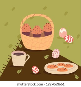 Happy easter basket with muffins
