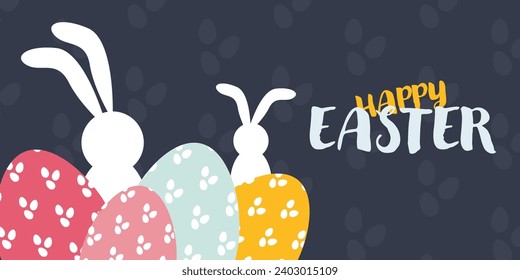 Happy Easter! Beautiful bright background with eggs and bunnies.Cute background,template,Easter wallpaper