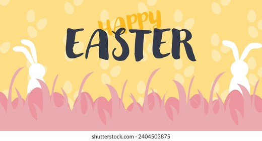 Frohe Ostern! Schöner, heller Hintergrund mit Eiern und Bbunnies.Cute Hintergrund, Vorlage, Osterhintergrund