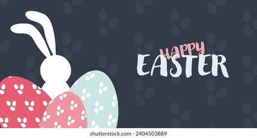 Happy Easter! Beautiful bright background with eggs and bunnies.Cute background,template,Easter wallpaper