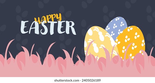 Happy Easter! Beautiful bright background with eggs and bunnies.Cute background,template,Easter wallpaper