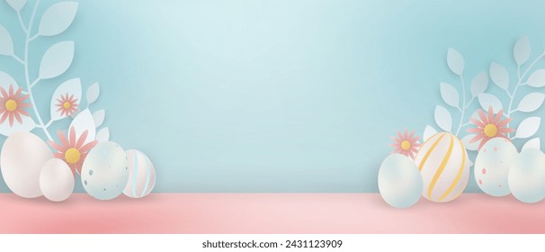 Happy Easter, beautiful egg greeting card vector illustration background