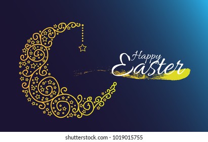 Happy easter, beautiful greeting card with moon and star