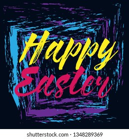 happy easter, Beautiful greeting card poster with painting calligraphy text