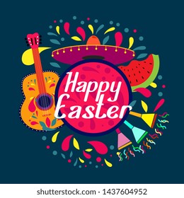 happy easter, beautiful greeting card background or banner with colorful summer theme. design illustration