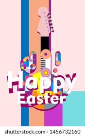 happy easter, beautiful greeting card background or banner with colorful music theme. design vector illustration