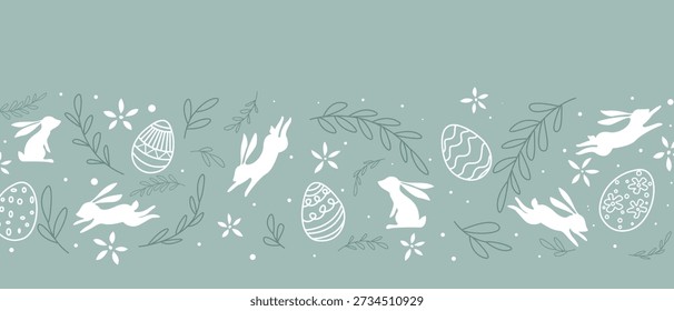 Happy Easter! Beautiful Easter greeting card background vector illustration featuring cute bunnies.