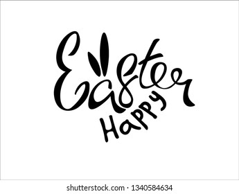 Happy Easter - Beautiful greetings calligraphy with bunny ears. Black on white background