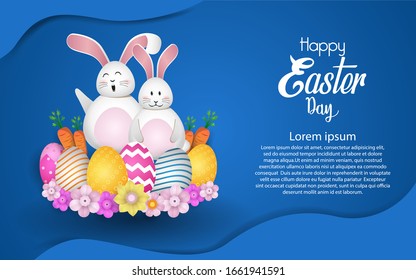  Feliz Pascua. hermosos huevos pintados y un lindo conejito.