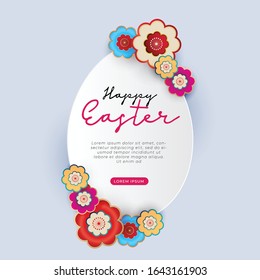 Happy Easter with beautiful spring flowers. Copy space for place for your text. Vector illustration.
