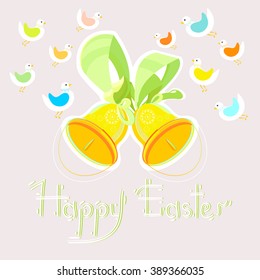 Happy Easter bell.Easter bird.Greeting postcard.Light background.