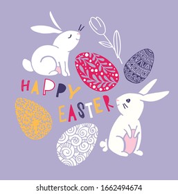 Happy Easter - big hand drawn doodle set. Easter background. Template design elements for invitation, poster, pattern, fabric, textile. Easter art.