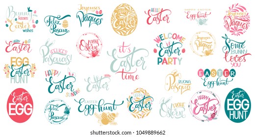 Happy Easter big lettering set. Hand written Easter phrases. Seasons Greetings. Easter Quotes