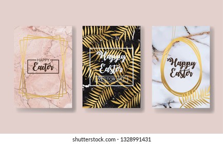 happy easter. the big set of liquid marble with gold. flyer, business card, flyer, brochure, poster, for printing. trend vector