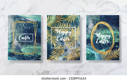 happy easter. the big set of liquid marble with gold. flyer, business card, flyer, brochure, poster, for printing. trend vector