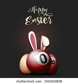 Happy Easter. Billiard ball with ears rabbit. Easter eggs decorated in the form of a billiard ball on an isolated background. Pattern for greeting card, banner, poster, invitation. Vector illustration