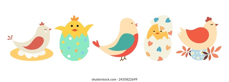 Happy Easter bird flat cartoon