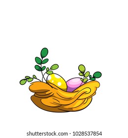 Happy Easter. bird nest and color eggs, vector design
