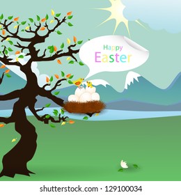 Happy Easter. bird's nest on the trees branch