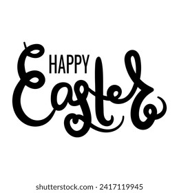 Happy Easter. Black hand drawn calligraphy. Lettering for Easter holiday card and invitation.Vector illustration on isolated background.