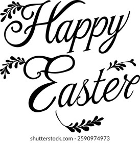Happy Easter. Black letter design. A short phrase. Element for print, invitations or greeting cards. Vector illustration.