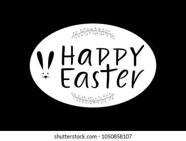 HAPPY EASTER- black lettering with bunny. Perfect for advertising, poster, postcard, card, invitation, banner, lettering typography. Minimalist style.Vector illustration EPS 10