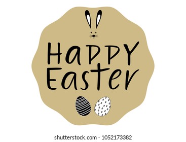 HAPPY EASTER- black lettering with bunny. Perfect for advertising, poster, postcard, card, invitation, banner, lettering typography. Minimalist style.Vector illustration EPS 10
