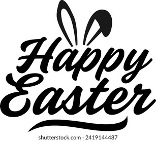 Happy easter black lettering decorated by Bunny ears