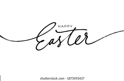 Happy Easter black linear lettering with swooshes. Hand drawn elegant modern vector calligraphy. Design for holiday greeting card and invitation of the happy Easter day. Greeting card text template.