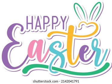 Happy Easter black linear lettering with swooshes. Hand drawn elegant modern vector calligraphy. Design for holiday greeting card and invitation of the happy Easter day.