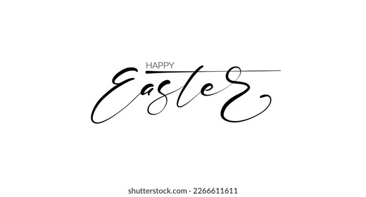 Happy Easter black linear lettering with swooshes. Hand drawn elegant modern vector calligraphy. Design for holiday greeting card and invitation of the happy Easter day. Greeting card text template.