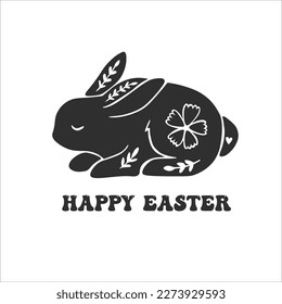 Happy Easter black linear lettering with swooshes. Hand drawn elegant modern vector calligraphy. Design for holiday greeting card and invitation of the happy Easter day. Greeting card text template.