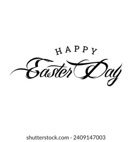 Happy Easter black linear lettering with swooshes. Hand drawn elegant modern vector calligraphy.