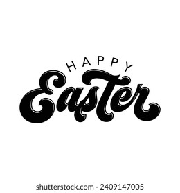 Happy Easter black linear lettering with swooshes. Hand drawn elegant modern vector calligraphy.