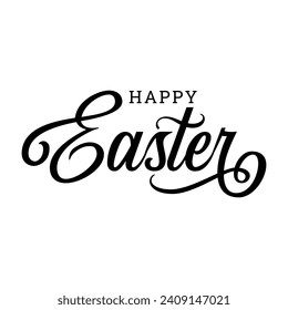 Happy Easter black linear lettering with swooshes. Hand drawn elegant modern vector calligraphy.