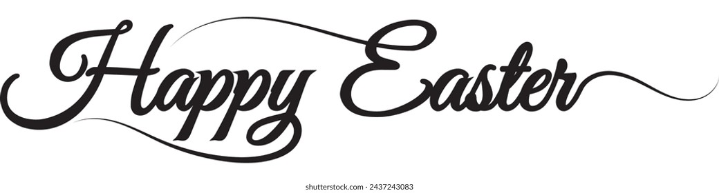 Happy Easter black linear lettering with swooshes. Hand drawn elegant modern vector calligraphy. Design for holiday greeting card and invitation of the happy Easter day. Greeting card text template.
