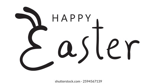 Happy Easter black linear lettering. Hand drawn elegant vector calligraphy. Design good for holiday greeting card and invitation for the happy Easter day. Greeting card text template.