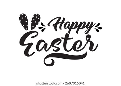 Happy Easter black linear lettering with swooshes. Hand drawn elegant modern vector calligraphy. Design for holiday greeting card and invitation of the happy Easter day. Greeting card text template.