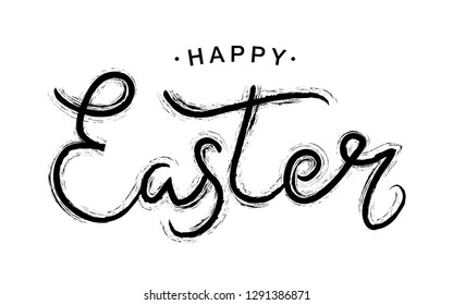 Happy Easter black paint lettering. Hand drawn calligraphy and brush pen design for holiday greeting card and invitation of the happy Easter day. Vector illustration.