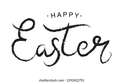 Happy Easter black paint lettering. Hand drawn calligraphy and brush pen design for holiday greeting card and invitation of the happy Easter day. Vector illustration.