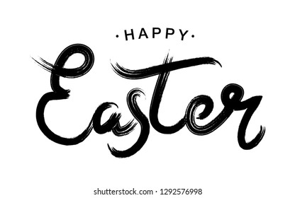 Happy Easter black paint lettering. Hand drawn calligraphy and brush pen design for holiday greeting card and invitation of the happy Easter day. Vector illustration.