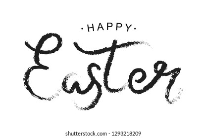 Happy Easter black paint lettering. Hand drawn calligraphy and brush pen design for holiday greeting card and invitation of the happy Easter day. Vector illustration.