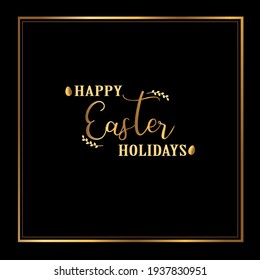 Happy Easter black poster with gold frame and test