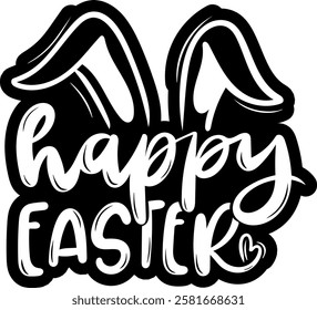 happy easter black vector graphic design and cut file