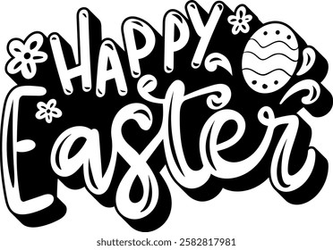 happy easter black vector graphic design and cut file