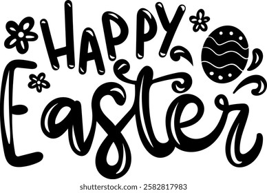 happy easter black vector graphic design and cut file