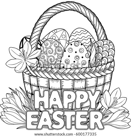 happy easter black white doodle easter のベクター画像素材