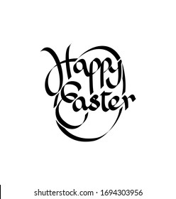 Happy Easter black and white  lettering design concept. Elegant hand drawn text  and egg contour. Editable EPS vector
