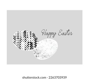 Feliz Pascua. Postal en blanco y negro. Dos huevos. Diferentes texturas